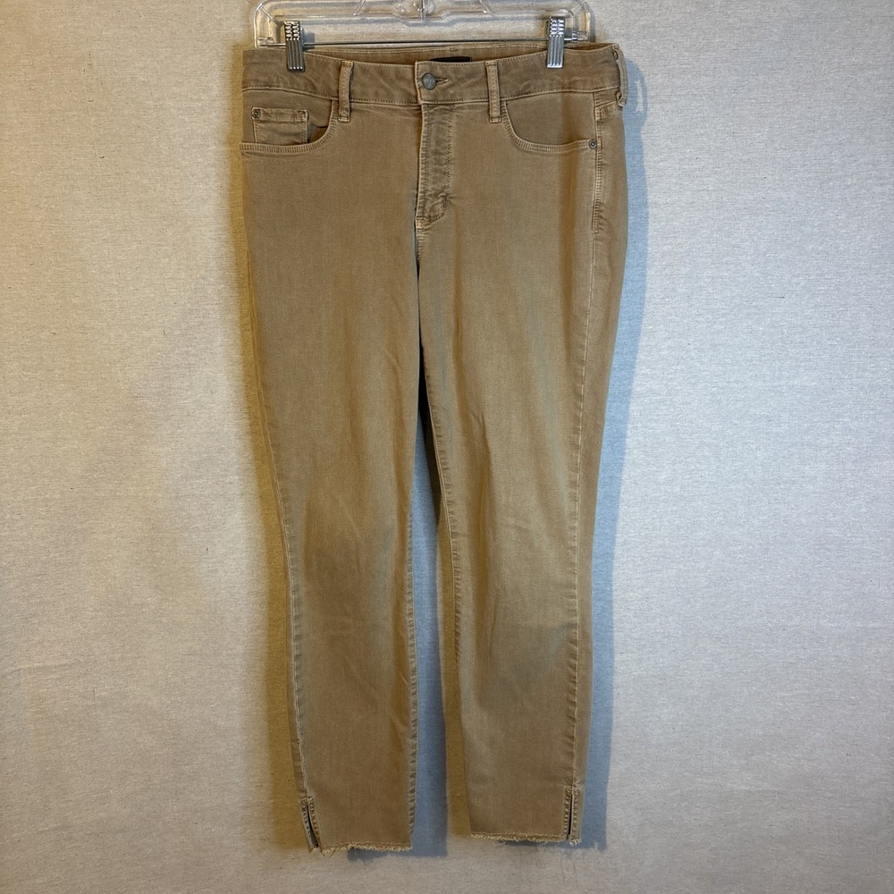 NYDJ Womens Ami Ankle Skinny Jeans Size 8‎ Raw Edge Hem Lift Tuck Beige Stretch